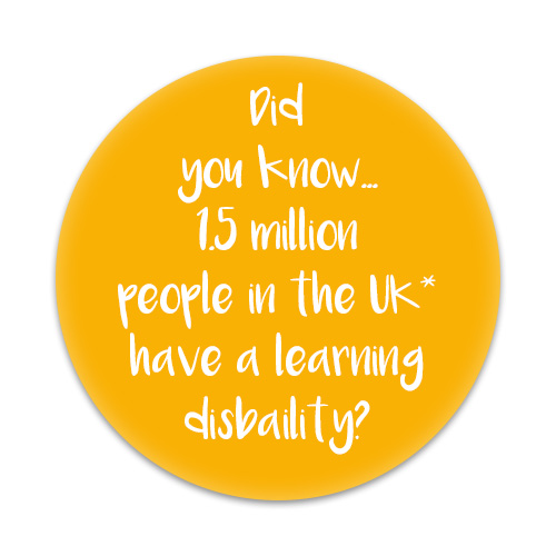 An amber circle with text reading "Did you know...1 million people in the UK have a learning disability?"