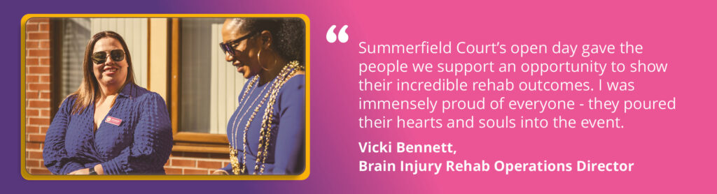  photo of Vicki Bennett, Brain Injury Rehab Operations Director, with the Lord Mayor of Leeds. A quote from Vicki reads: "Summerfield Court's open day gave the people we support an opportunity to show their incredible rehab outcomes. I was immensely proud of everyone - they poured their hearts and souls into the event." 