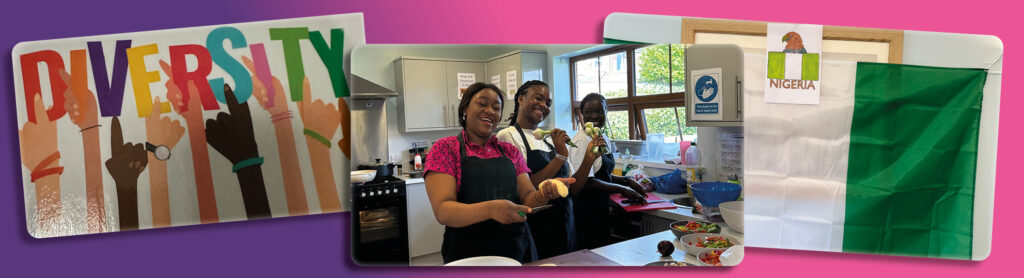 A collage of photographs from Agricola House's day celebrating diversity and Nigerian heritage. 